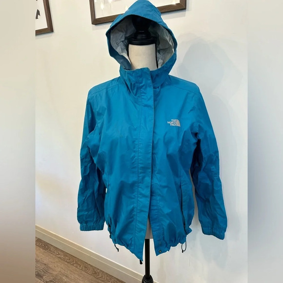 The North Face bright blue rain wind breaker jacket  SZ L UC camping hiking VTG - Picture 1 of 13